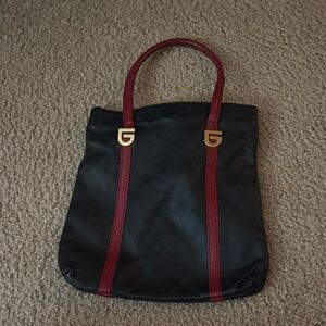 Black Red faux leather purse with gold hardware
